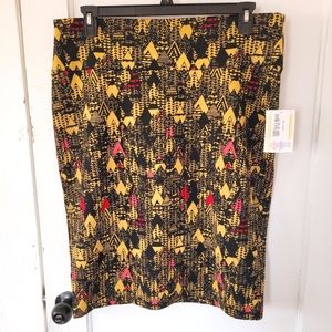 Lularoe Mustard Yellow & Black Textured Cassie Skirt NEW Women's Plus Size 3XL
